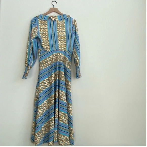 NWT Queen Bee Ruffle Plunge Front Midi Chain Print Maternity Dress Size 12 - Picture 9 of 13